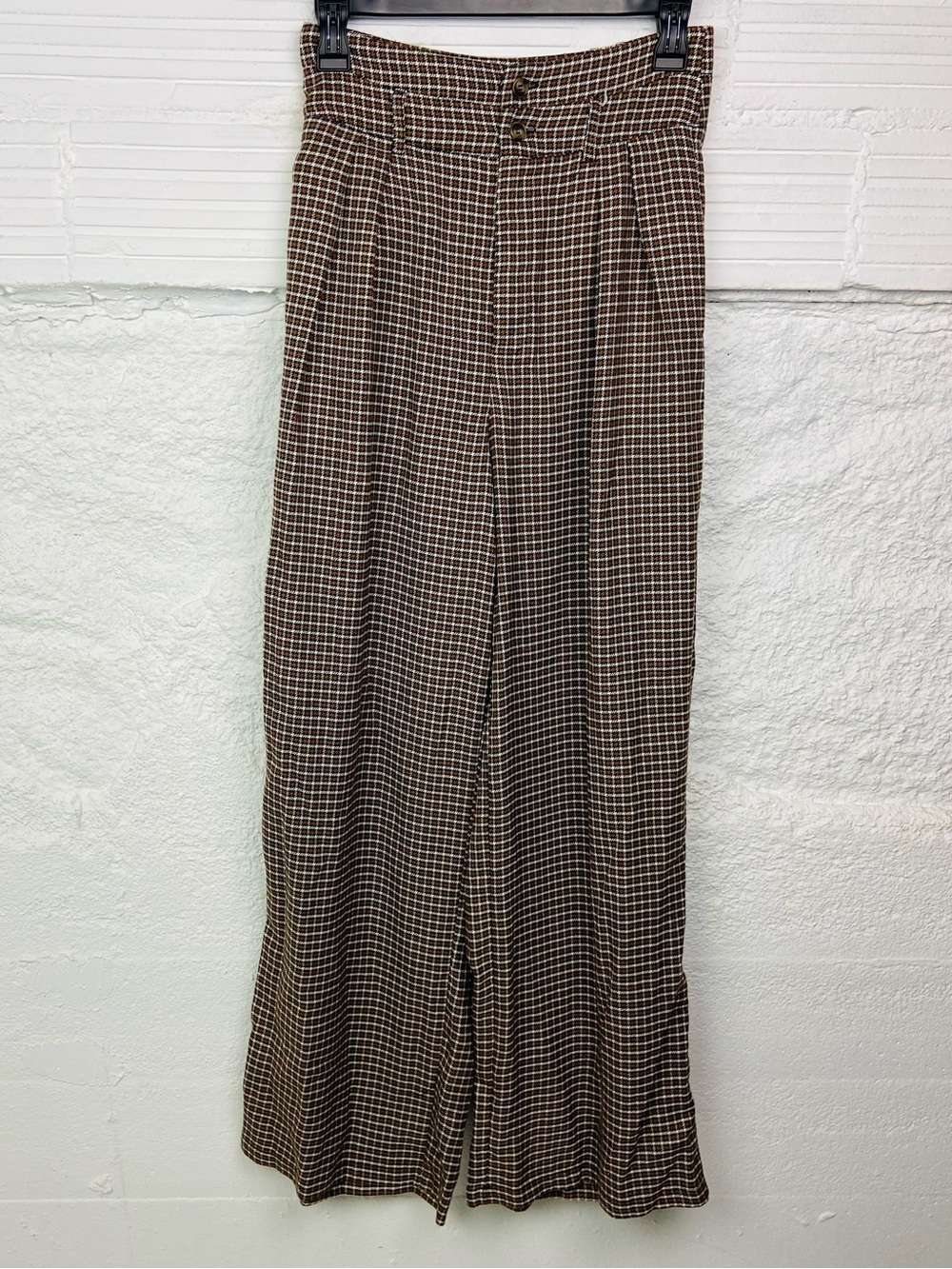Cider Brown Plaid pleated Wide-Leg Pants size XS